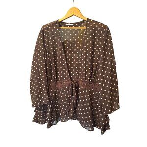 Womens Dress Barn Vintage Brown Polka Dot Topper Shrug Sheer Lace Tie 2/3X Plus